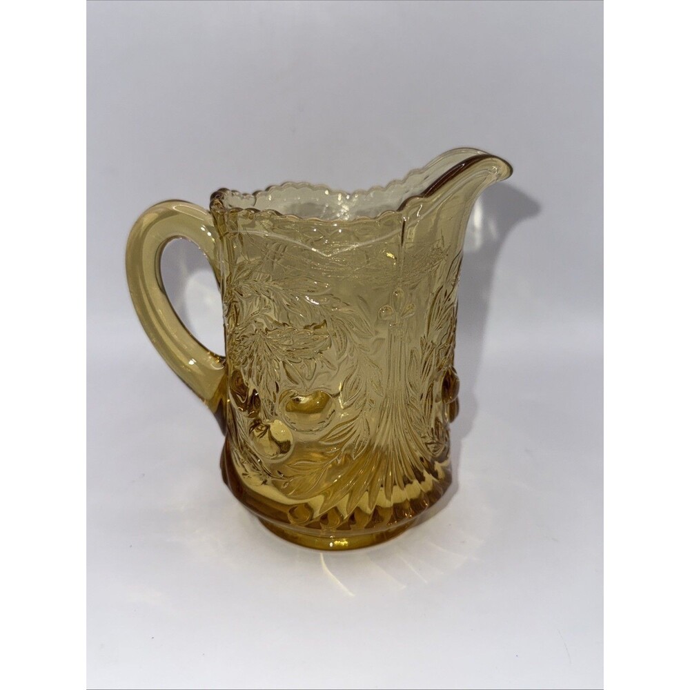 Vintage L.G. Wright Wreathed Cherry Amber Glass Syrup Pitcher Creamer
